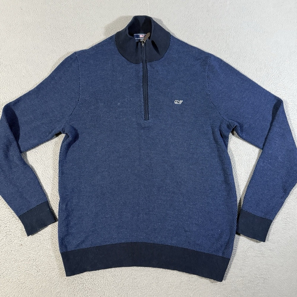 Vineyard Vines Sweater Mens Medium Blue Hamilton Half Zip Wool Pullover Outdoor‎